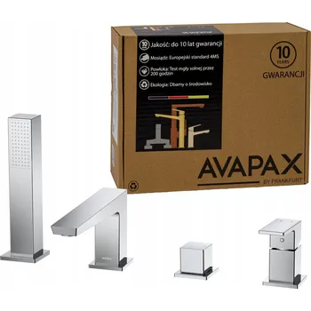 Vodovodní baterie Vanová baterie na okraj vany, 4-otvorová, stojící, se sprchou, stříbrná AVAPAX