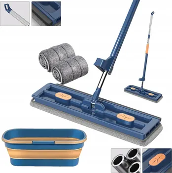 mop MOP se ždímačem S SKLÁDACÍM KBELÍKEM PLOCHÝ OTOČNÝ 2 NÁSTAVCE