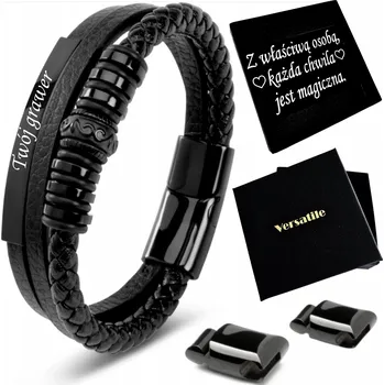 Náramek Pánský náramek Versatile kožený černý, nastavitelný, 21-24 cm s gravírováním