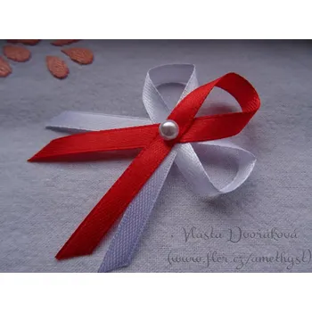 Svatební dekorace Vývazek s perličkou - bílá / červená 3079