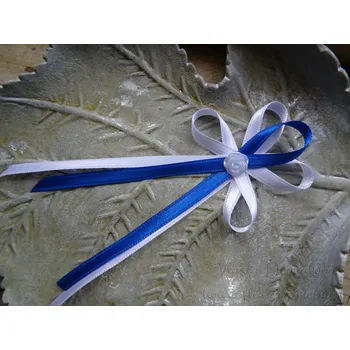 Svatební dekorace Vývazek s růžičkou velký - bílá / modrá král. 548, nebo v barvě na přání