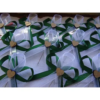 Svatební dekorace Svatební vývazek rustik - zelená tm. 315 / bílá