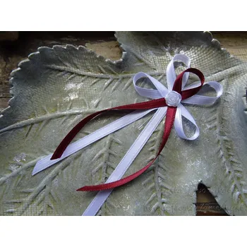 Svatební dekorace Vývazek s růžičkou velký - bílá / bordó 347