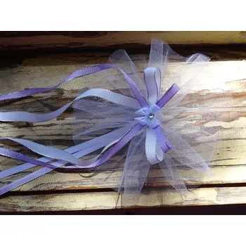 Svatební dekorace Mašle na kliky nebo zrcátka - bílý tyl / fialová