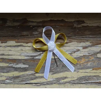 Svatební dekorace Vývazek atlasový zlatá 128 / bílá