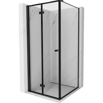 Mexen Mist-F T, 1-křídlý ​​skládací sprchový kout levý 80 x 80 cm, čiré sklo-černý rám, 8A6T-080-080-70-70-L