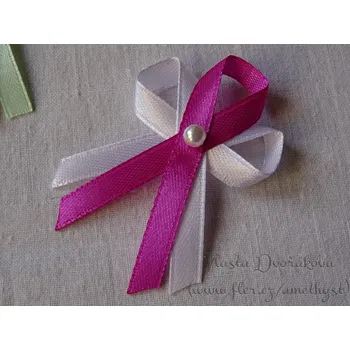 Svatební dekorace Svatební vývazek bílý s perličkou - fialovo-růžová 3168