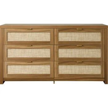 Komoda Vevor Komoda s 6 zásuvkami z přírodního ratanu, kovové úchyty, ořech