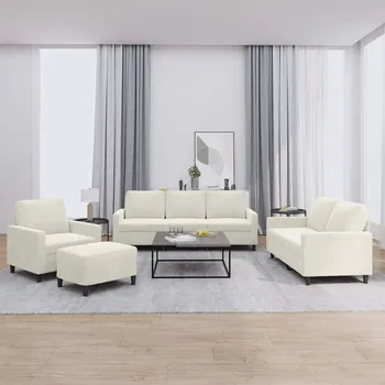 Pohovka zahrada-XL 4dílná sedací souprava s poduškami krémová samet 3201494