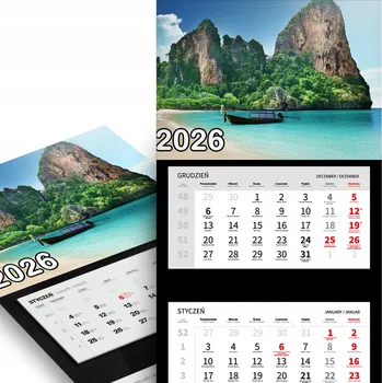 Kalendář Trojdílný kalendář 2026 nástěnný do kanceláře – Příroda, tropické útesy, různé vzory