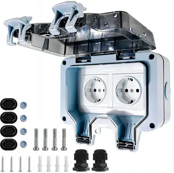 Elektrická zásuvka VENKOVNÍ DVOJITÁ ZÁSUVKA IP66 VODĚODOLNÁ DO ZAHRADY GARÁŽE BALKONU