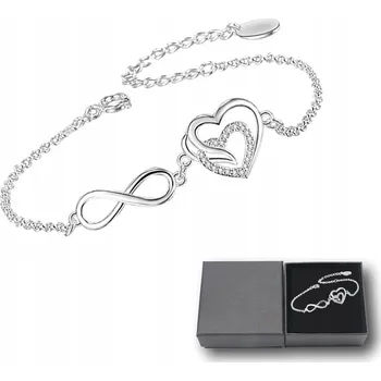 Náramek Dámský Stříbrný Náramek Řetízky Přívěsek Srdíčka Nekonečno