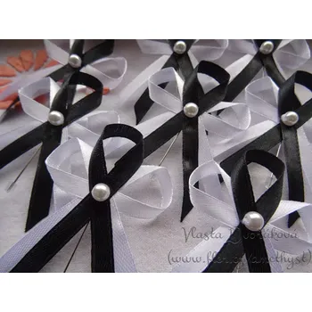 Svatební dekorace Svatební vývazek s perličkou - bílá / černá