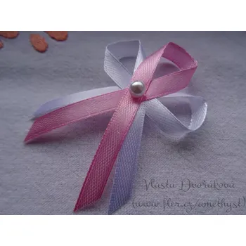 Svatební dekorace Vývazek s perličkou - bílá / růžová 94