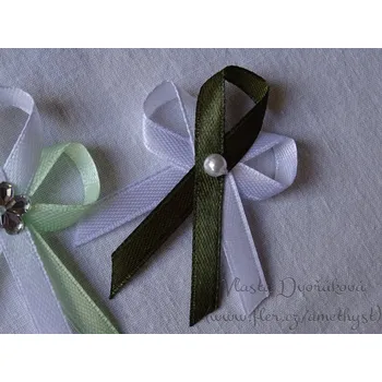 Svatební dekorace Svatební vývazek bílý s perličkou - tmavá khaki 3140