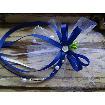 Svatební dekorace Mašle svatební z bílého tylu / modrá 415