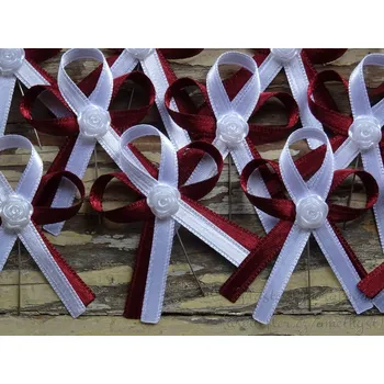 Svatební dekorace Vývazek s růžičkou - bordó tm. 347 / bílá