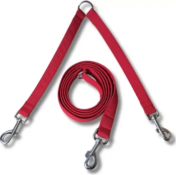Vodítko pro psa Softshellové vodítko pro dva psy - malá plemena - ČERVENÁ, 0,3 m, Karabiny 67 mm - pro malá plemena - pochromováno