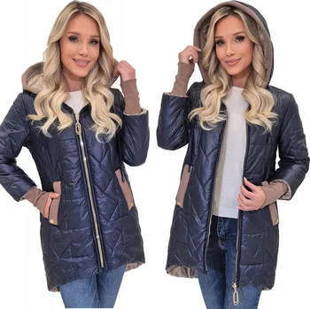 Dámský kabát Dámský prošívaný kabát Zeetex vícebarevný s kapucí 6XL