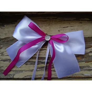 Atlasová mašle na auto bílá - cyklámen