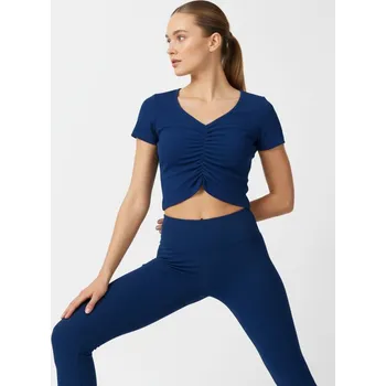 Dámské tričko Sinsay - Krátký top s řasením uprostřed - námořnická modrá - 331IH-59X - 331IH-59X-L