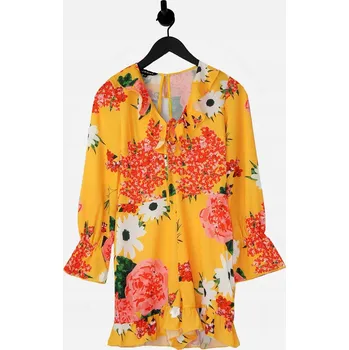 Dámské pyžamo PARIŽSKÝ ŽLUTÝ KOMBINEZON S KVĚTINOVÝM VZOREM (36)