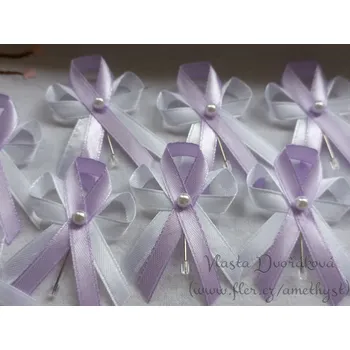 Svatební dekorace Svatební vývazek bílý s perličkou - lila 3166