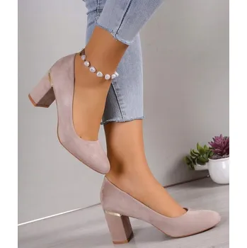 Dámské lodičky 8845 BÉŽOVÉ LODIČKY SEMIŠOVÉ NA SLOUPOVÉM PODPATKU KLASICKÉ 39