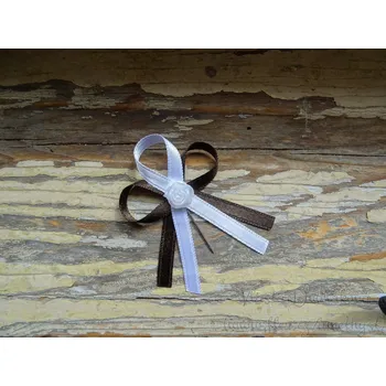 Svatební dekorace Vývazek atlasový tm. hnědá / bílá