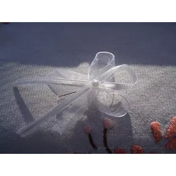 Svatební dekorace Bílý svatební vývazek s perličkou I.