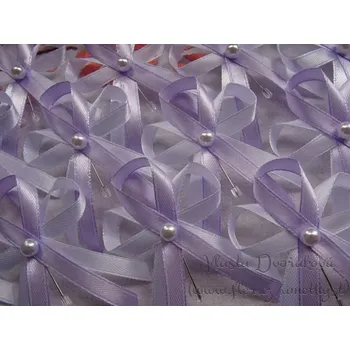 Svatební dekorace Svatební vývazek bílý s perličkou - lila 3166 II.