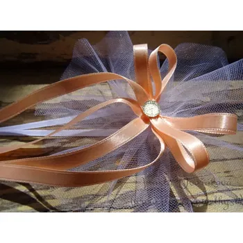 Svatební dekorace Mašle na auto - tylová s meruňkovou 175