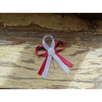 Svatební dekorace Vývazek s růžičkou - vínová 344 / bílá