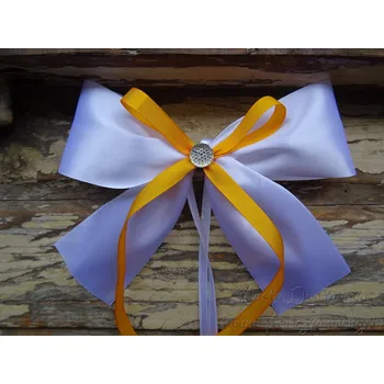 Svatební dekorace Atlasová mašle na auto bílá - oranžová sv. 211