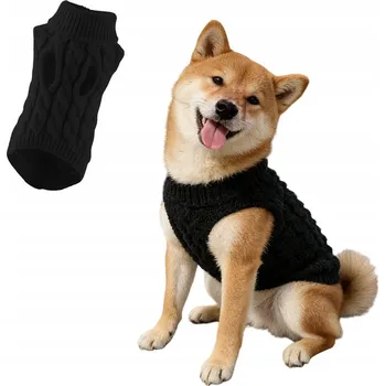 Obleček pro psa Oblečení pro psa kočku na zimu, svetr, teplý svetr, černá vesta, velikost S