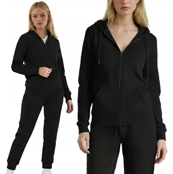 Dámská Tepláková Souprava Rozepínací Mikina a Jogger Kalhoty Černá XL