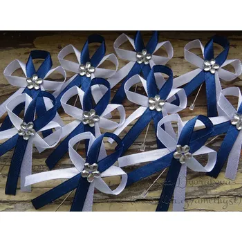Svatební dekorace Svatební vývazek - bílá / modrá tmavá 38