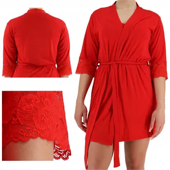 Dámský župan Aren Dámský župan z viskózy na zavazování s krajkou Wiktoria červený 3XL