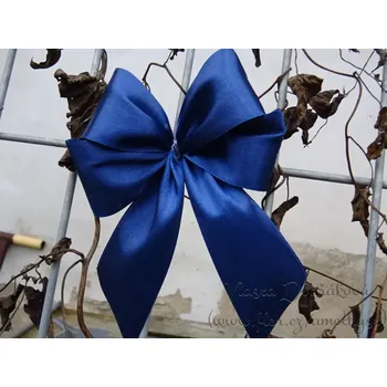 Svatební dekorace Mašle textilní velká - atlasová modrá tm. 074