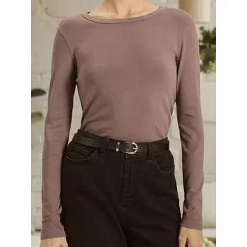 Dámské tričko Sinsay - Tričko s&nbsp;dlouhými rukávy - hnědá - 470EU-84X - 470EU-84X-XS