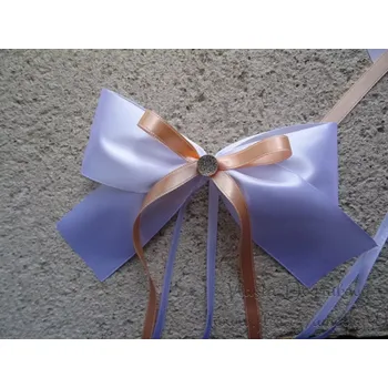 Svatební dekorace Atlasová mašle na auto bílá - meruňková 175