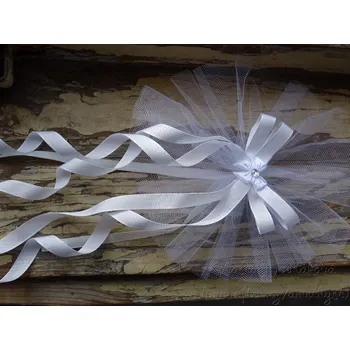 Svatební dekorace Svatební mašle tylová - bílé taftové mašličky