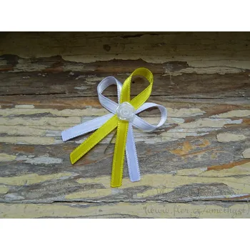 Svatební dekorace Vývazek atlasový - bílá / žlutá