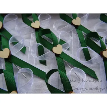 Svatební dekorace Svatební vývazek rustik - bílá / zelená tm. 315