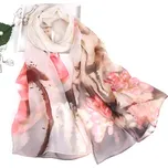 B-TOP Dámský hedvábný šátek s velkými růžovými květy