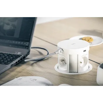 Elektrická zásuvka Prodlužovací zásuvka do desky stolu COMFORT PLUS 4x230V 2xUSB-A, bílá