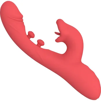 Vibrátor SuperLove Triple Stimulation Dual Tapping G-Spot Licking Rabbit Vibrator Red