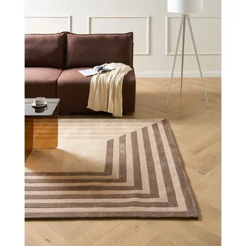 Bytový textil Koberec béžový viskózový a vlněný obdélníkový tvar geometrický vzor 196 x 300 cm moderní styl obývací pokoj Beliani