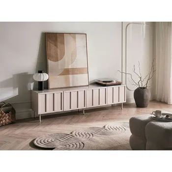 Televizní stolek TV stolek světle béžový MDF 4dveřová skříň kovové nohy kašmírový moderní design ložnice Beliani