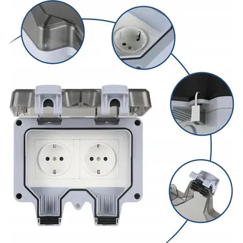 Elektrická zásuvka ZÁSUVKA NA ZEĎ, POVRCHOVÁ, ZAHRADNÍ OCHRANNÁ ZÁSUVKA, DVOJITÁ